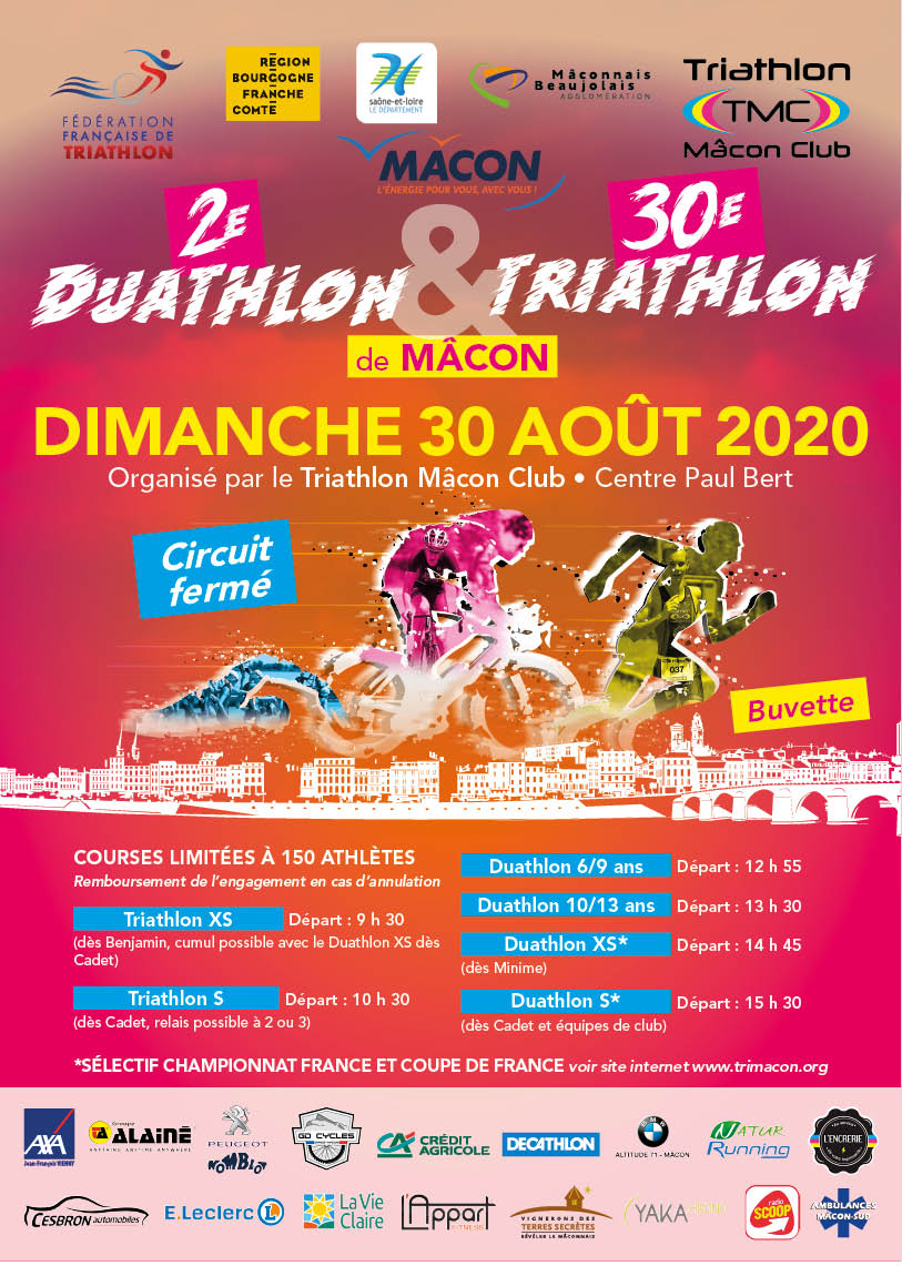 Affiche Triathlon et Duathlon Macon 2020